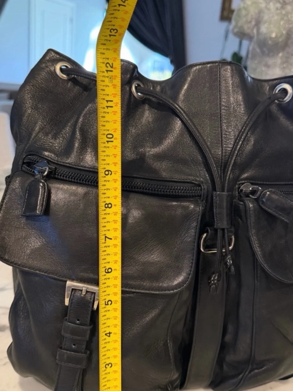 Prada Black Soft Calfskin Leather Drawstring Backpack w/ Dual Pockets - Picture 4 of 7